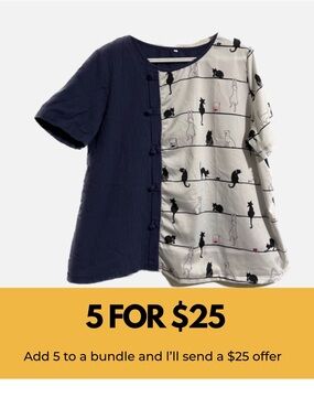 Cat Lovers Asian style navy/ white cat print top.